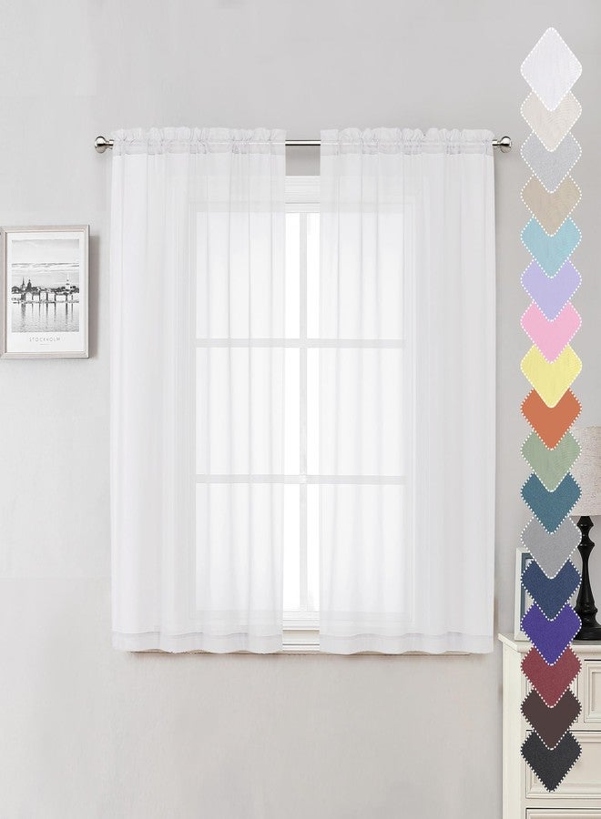 Lecloud ستائر شفافة بيضاء من Lecloud، طولها 54 بوصة، قطعتان، ستائر فوال لغرف النوم، ستائر خفيفة الوزن ذات جيب مزدوج للعمود، مقاس كل قطعة 42 × 54 بوصة - Image 1